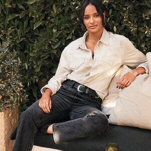 Evereve Arli Faux Suede Western Shirt – Soft Stretch Suede Button Down Large